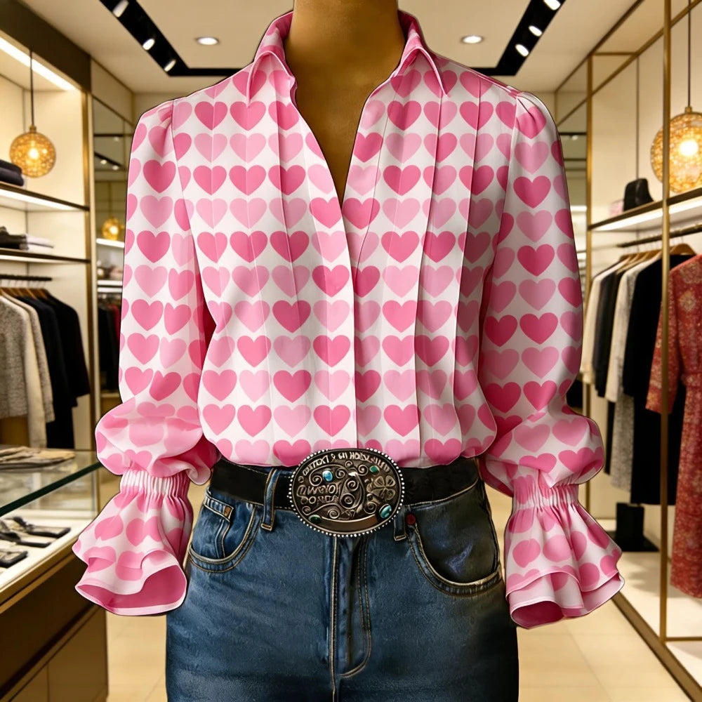 Pop Art Style Yellow Polka Dot Blouse Women's Vintage 70s Retro Shirt Flare Bell Sleeves & Turn-Down Collar Loose Fit Casual Top Lizbert