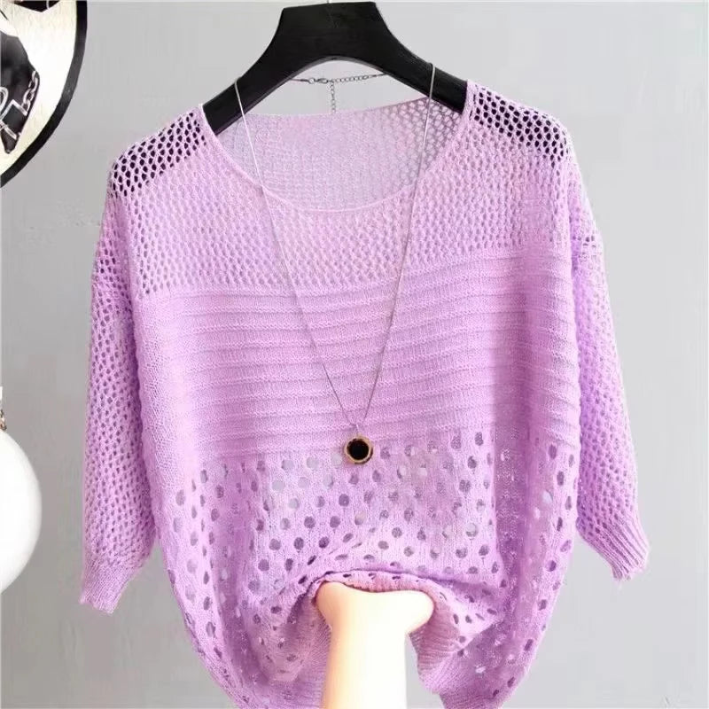 Fashion Ice Silk Women Knitted Vest Top Spring and Summer New Hollow Out Thin Bottoming Sling Streetwear Clothing Simple Shirt - Lizbert