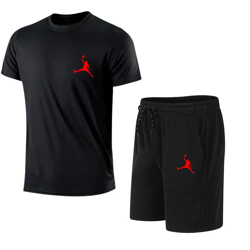 summer fashion men's casual sports suit T-shirt shorts suit casual short sleeves suit jogging fitness clothing brand clothi Lizbert