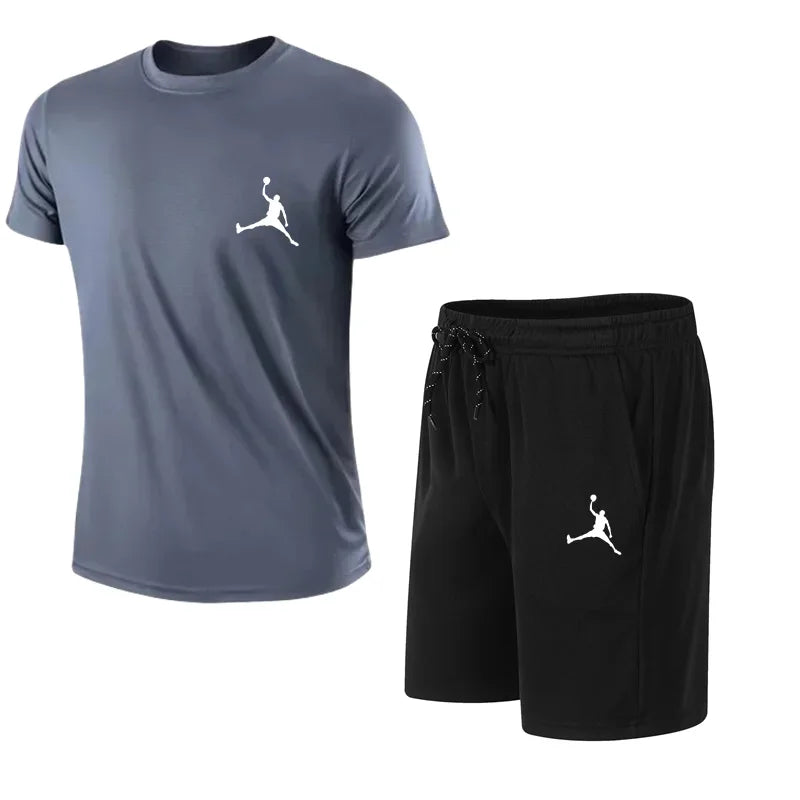 summer fashion men's casual sports suit T-shirt shorts suit casual short sleeves suit jogging fitness clothing brand clothi Lizbert