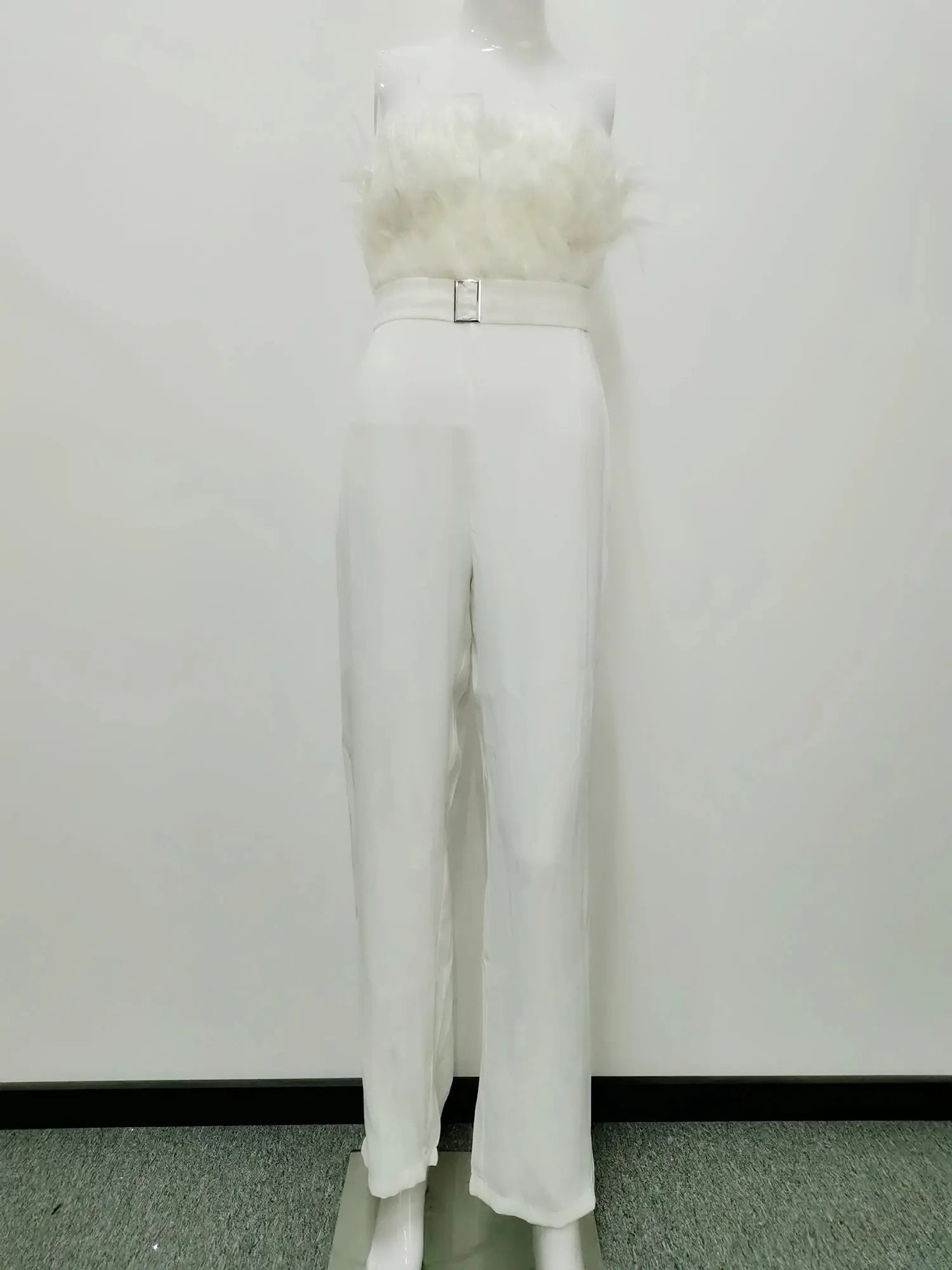 Jumpsuit Women Elegant Long Jumpsuit Strapless Slash Neck Feather Tube Top Sexy Fashion Party Night Evening Jumpsuit 2021 Summer Lizbert