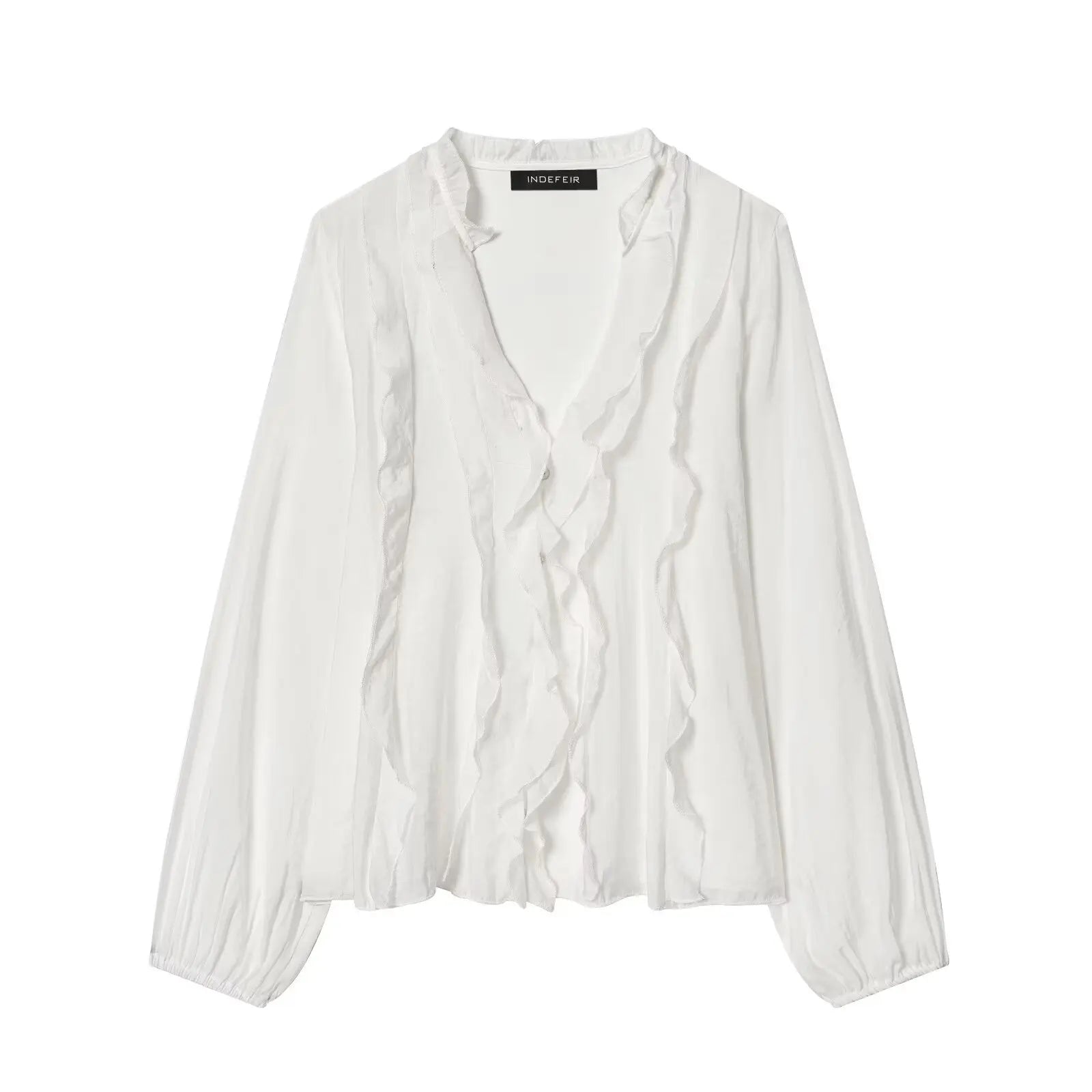 HH 2026 Spring Summer Trend Women Polka Dot Ruffled V Neck Blouse Long Sleeve Buttons Shirts Elegant Lady Chic Thin Shirt Tops Lizbert