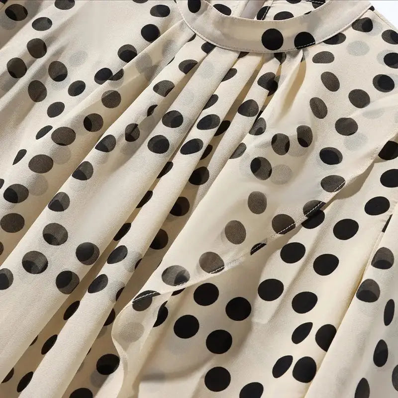 Spring Autumn New Round Neck Long Sleeve Blouse Women Fashion Ruffles Polka Dot Pullovers Elegant High Street All-match Tops Lizbert