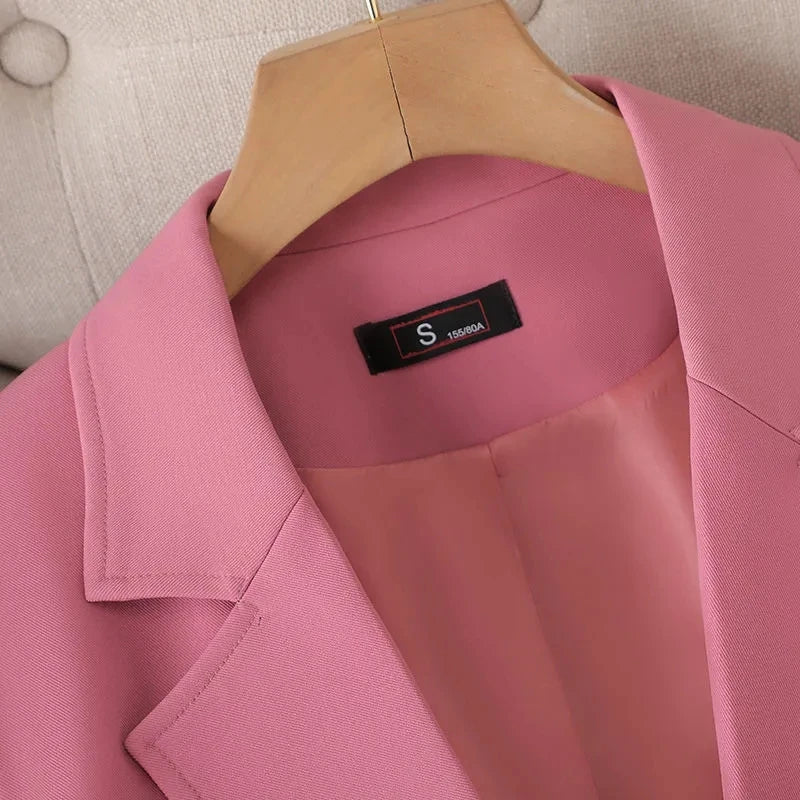 Morden Comfort  Long Sleeved - Pink Coffee Black Solid Ladies  Blazer