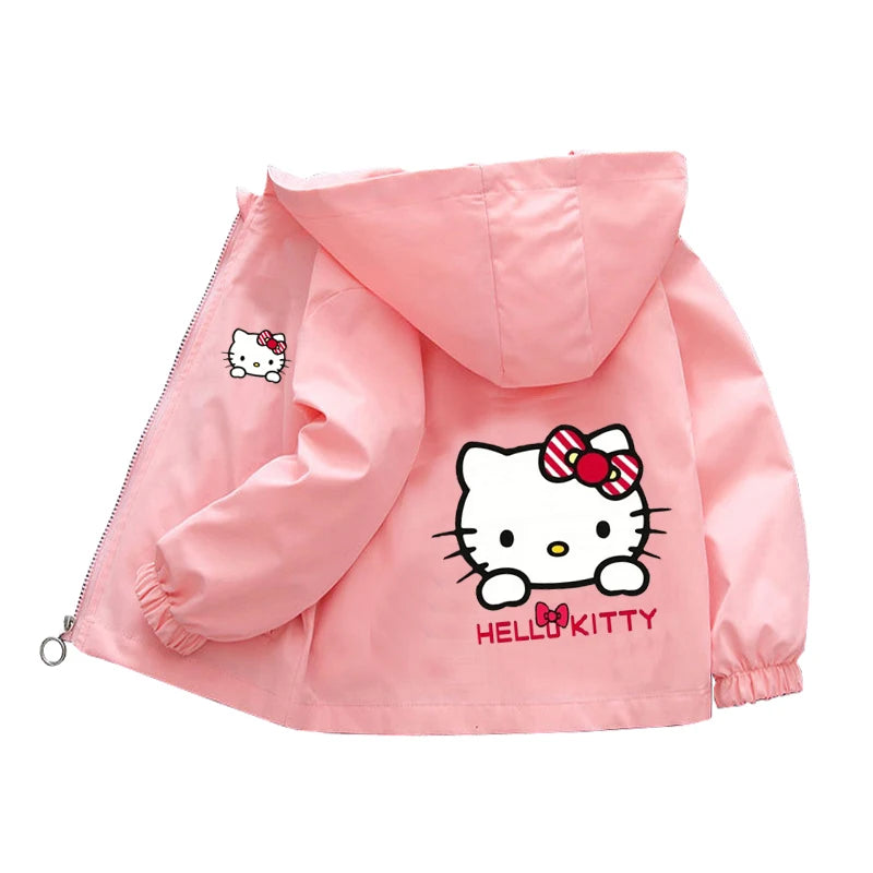 Sanrio Girls Cartoon Kuromi Cinnamoroll Jacket Hello Kitty ‌Princess Coats Spring Autumn Kids Hooded Jackets Casual Outerwear