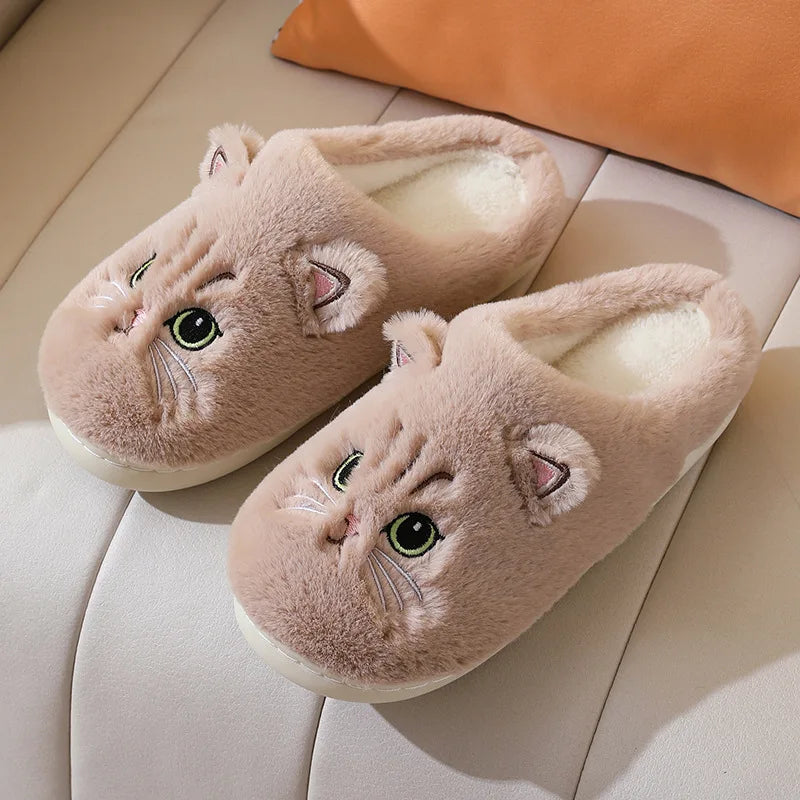 Winter Warm Fur Slippers for Women 2025House Non Slip Soft Shoes Comfort Flat Heel Home Indoor Bedroom Plush Slippers