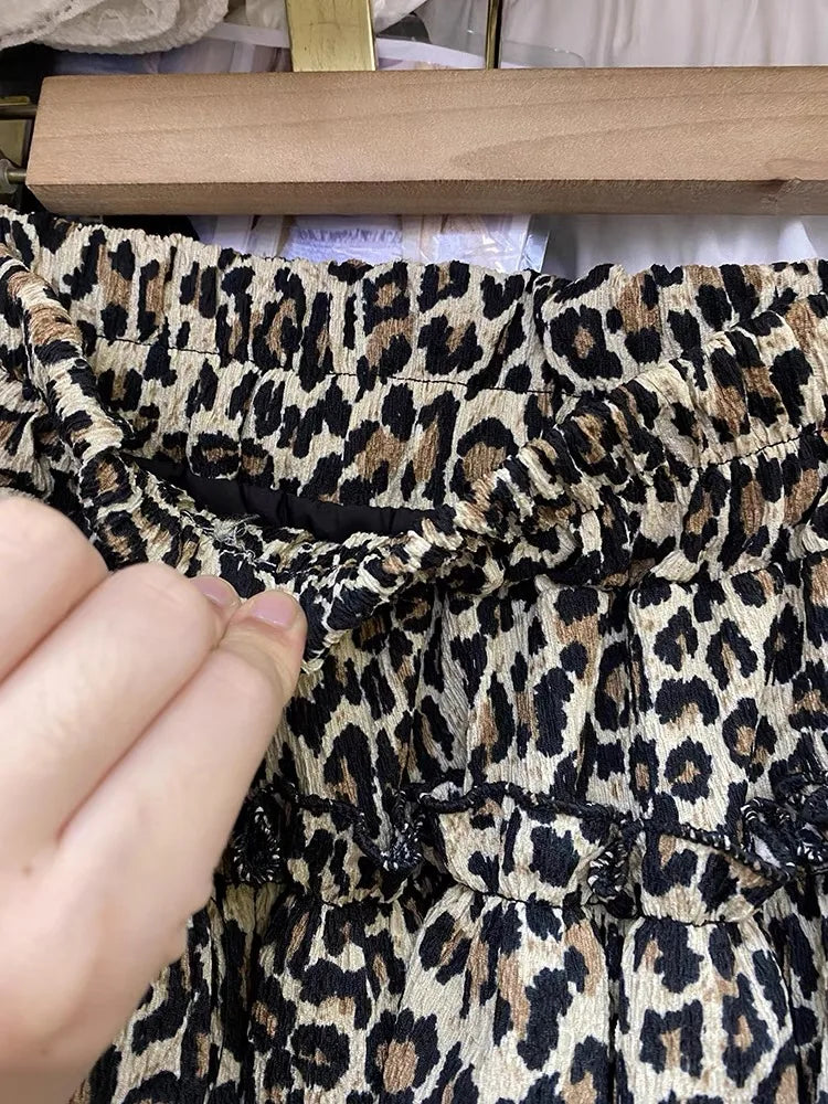 Chiffon Leopard Mini Skirts Women Y2k Retro Summer Elastic Waist Stylish Streetwear Korean Style Temperament Cake Faldas Tender Lizbert