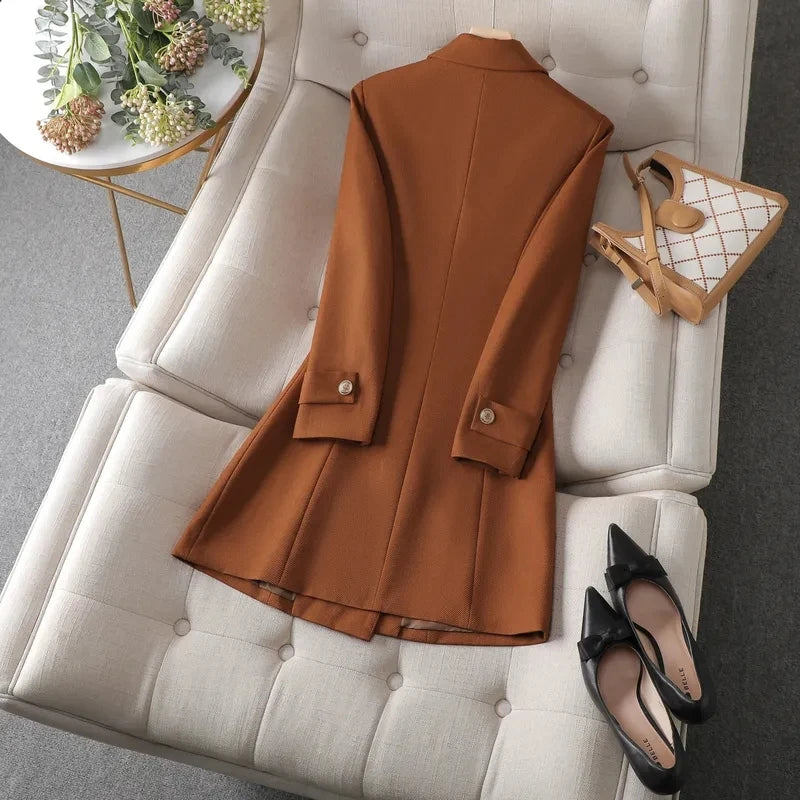 Autumn Winter Jacket Women Long Blazer Khaki Coffee Black Office Ladies Formal Jacket Business Work Wear Coat Female Outerwear Lizbert