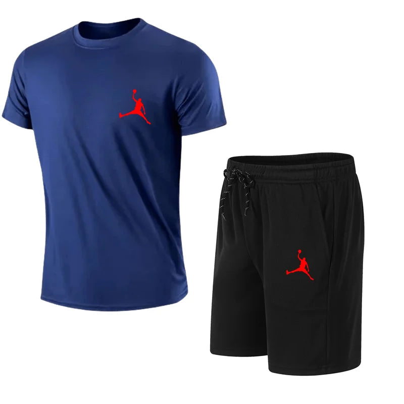 summer fashion men's casual sports suit T-shirt shorts suit casual short sleeves suit jogging fitness clothing brand clothi Lizbert