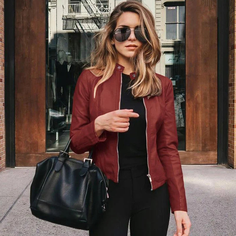 2025 Women Bike Coat PU Leather Outwear Zipper Outfit Autumn Winter Wome Fashion Short Thin Female Jacket Lizbert
