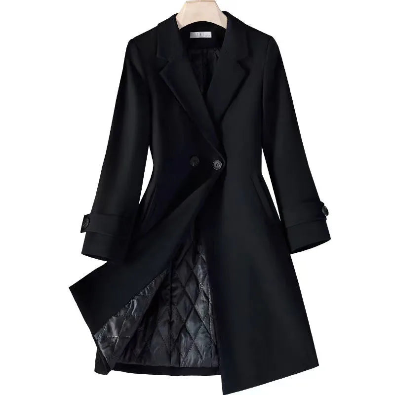 Ladies Long Blazer High Quality Autumn Winter Women Black Red Navy Blue Thicke Blazers Female Casual Jacket Coat Windbreakers Lizbert