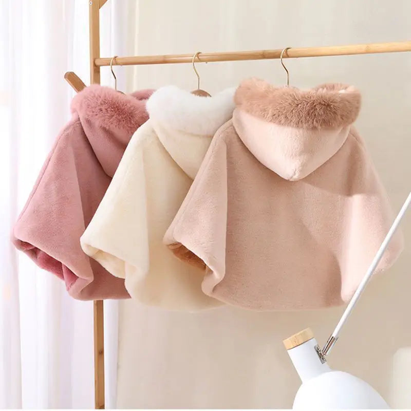 1-7 Years Old Baby Girl Cloak Faux Fur Winter Infant Toddler Child Princess Hooded Cape Fur Collar Baby Outwear Top Warm Clothes Lizbert