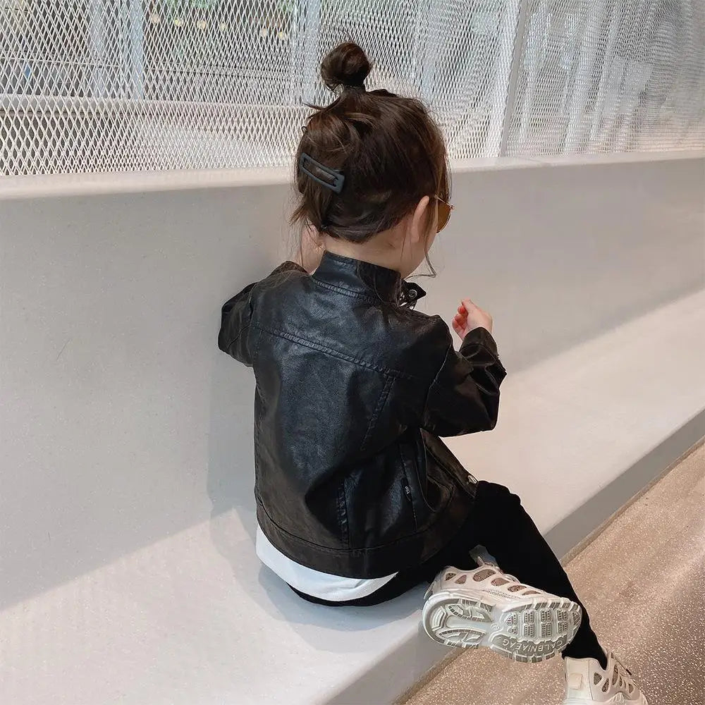2024 Spring Girls Leather Jackets For 2-8 Years Children Classics Fly Coats Kids Clothing Baby Girls Fashion Pu Outerwear Jacket Lizbert