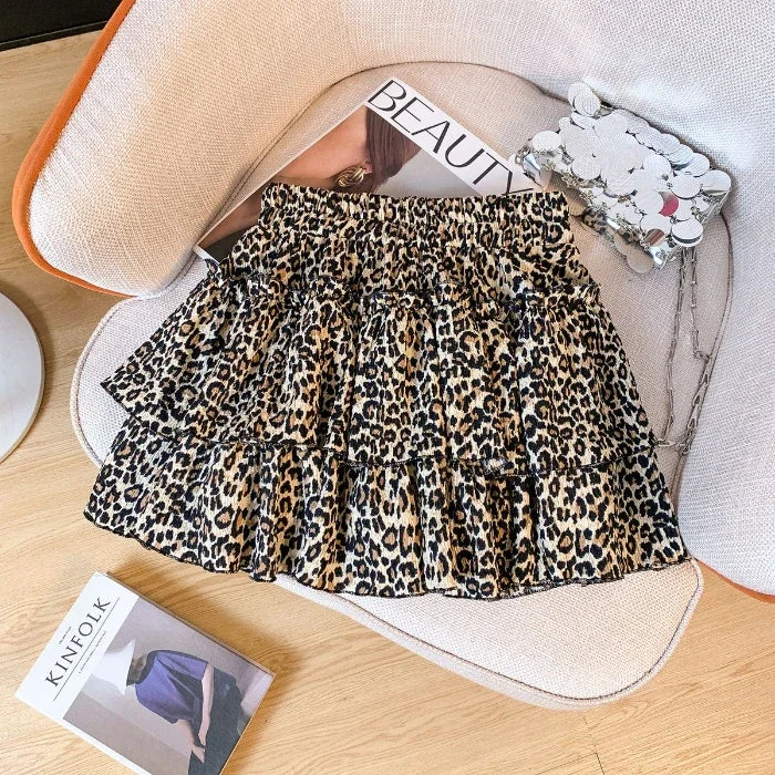 Chiffon Leopard Mini Skirts Women Y2k Retro Summer Elastic Waist Stylish Streetwear Korean Style Temperament Cake Faldas Tender Lizbert
