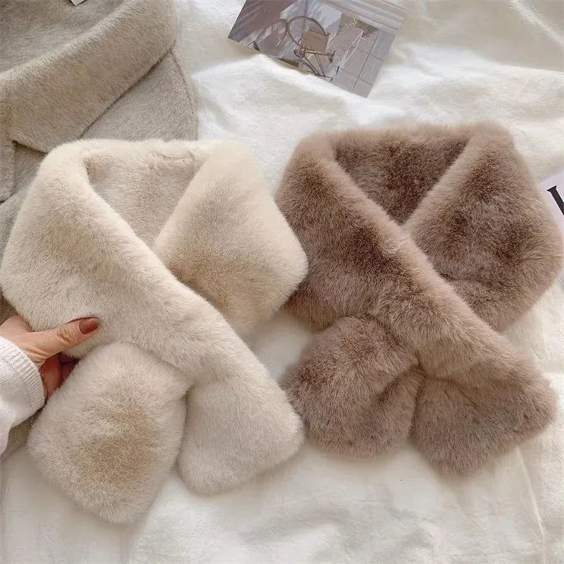 Korean Winter Faux Rabbit Fur Scarf Women Girls Scarf Soft Plush Scarves Solid Color Neck Collar Warmer Stuff Christma Gift Lizbert
