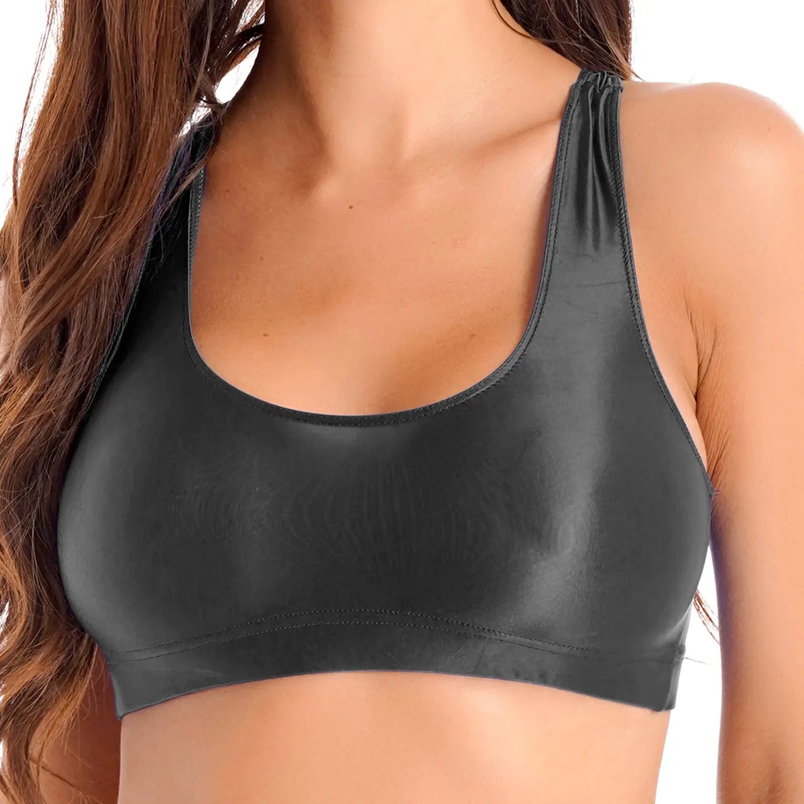 womens swimsuit Oil Glossy Swimsuit Outfit Tank Crop Top With Briefs Panties Shorts Workout Sports Suit Pole Dancing Clubwear Swimsuit Lizbert