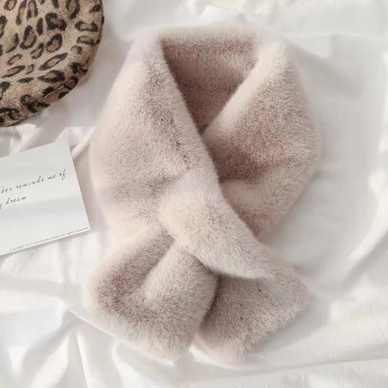 Korean Winter Faux Rabbit Fur Scarf Women Girls Scarf Soft Plush Scarves Solid Color Neck Collar Warmer Stuff Christma Gift Lizbert