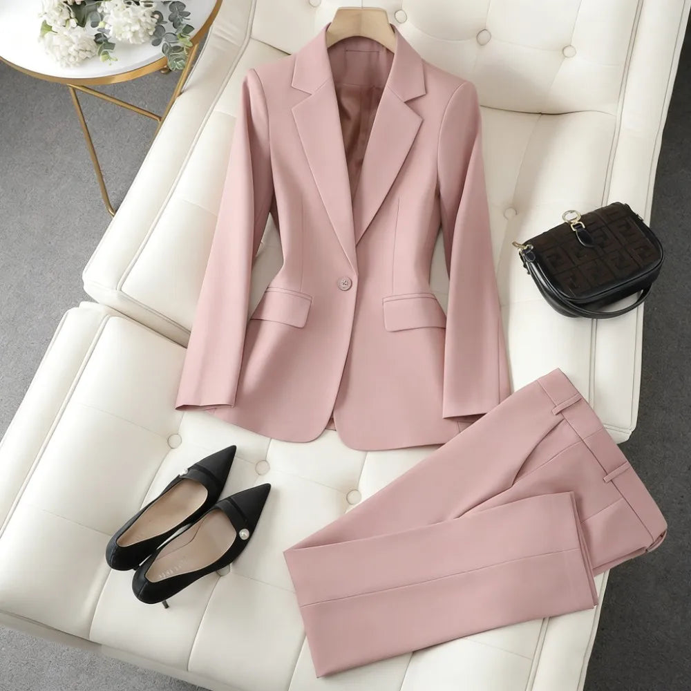 Brown Blazer Trousers Women's Suit Sets Long Sleeve Jacket Blazer Casual Office Ladies Pantsuit For Business Or Ceremony - Lizbert