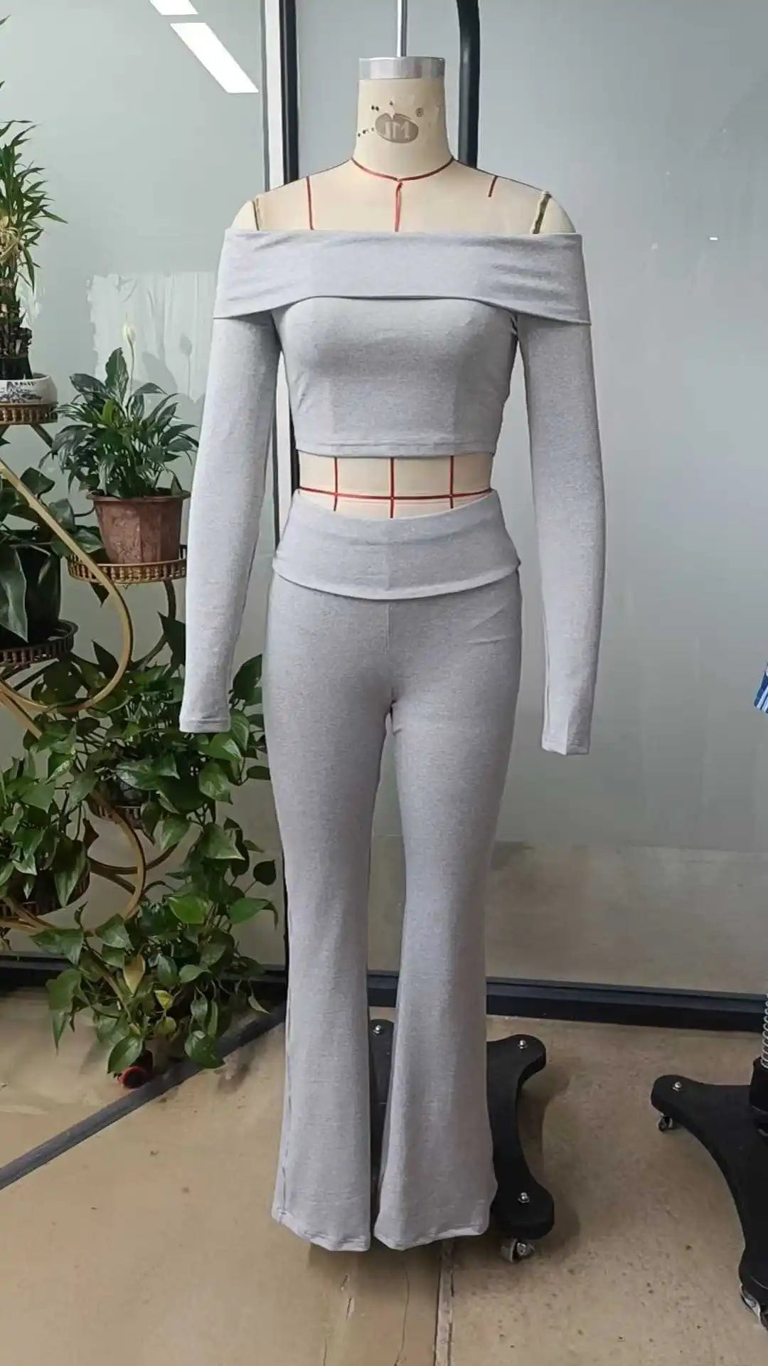 Casual Workout Two Piece Sets Woman Outfits Crop Long Sleeves Tops Foldover Flare Pants Tracksuit Suit Summer and Fall 2025 New - Lizbert