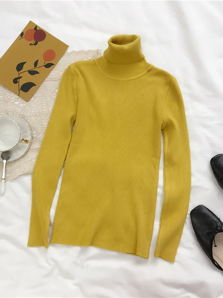2025 Autumn Winter Thick Sweater Women Knitted Ribbed Pullover Sweater Long Sleeve Turtleneck Slim Jumper Soft Warm Pull Femme Lizbert