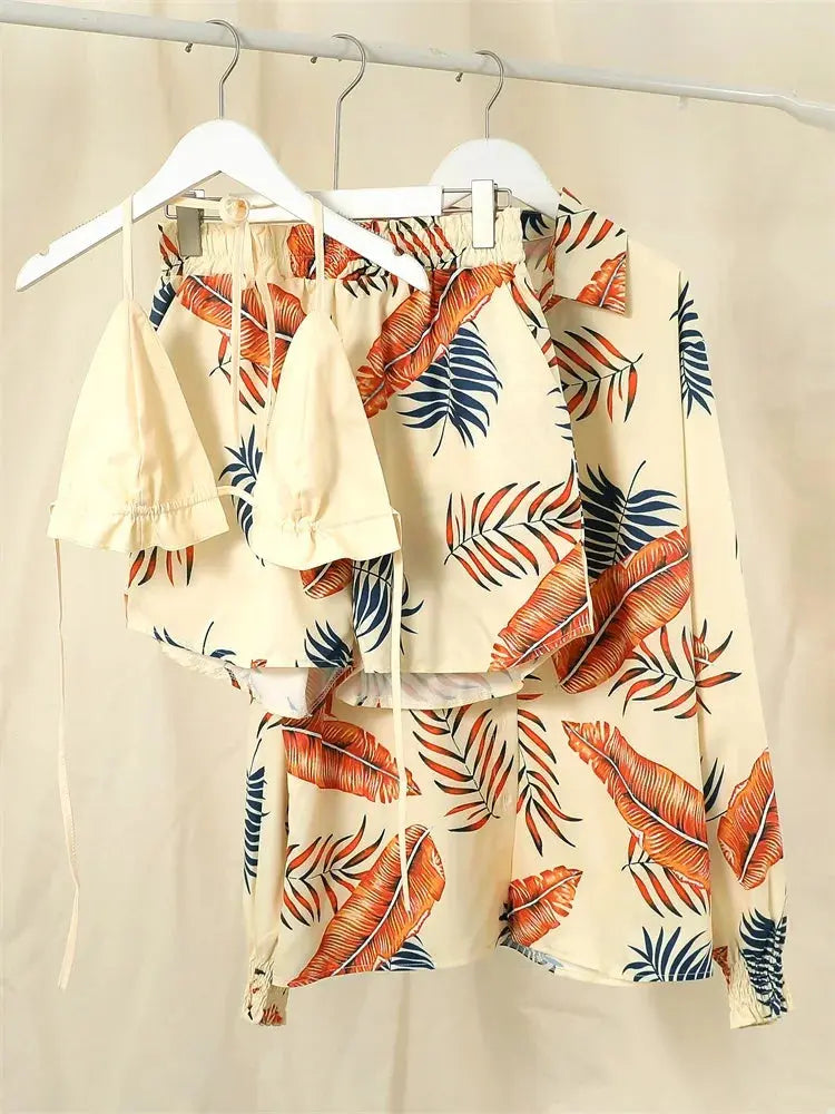 2024 New Bathing Suit Shorts Cover Up Summer Three Pieces Swimwear Sexy Beachwear High Waist Bikini Set Print Women's Swimsuit Lizbert