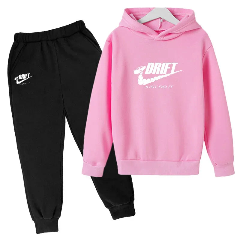 Autumn Kid Boy Clothes Set Children Girls Letter Printed Sweatshirt Plush Warm Top & Pants Bottom 2pcs Suit Hoodies Tracksuits
