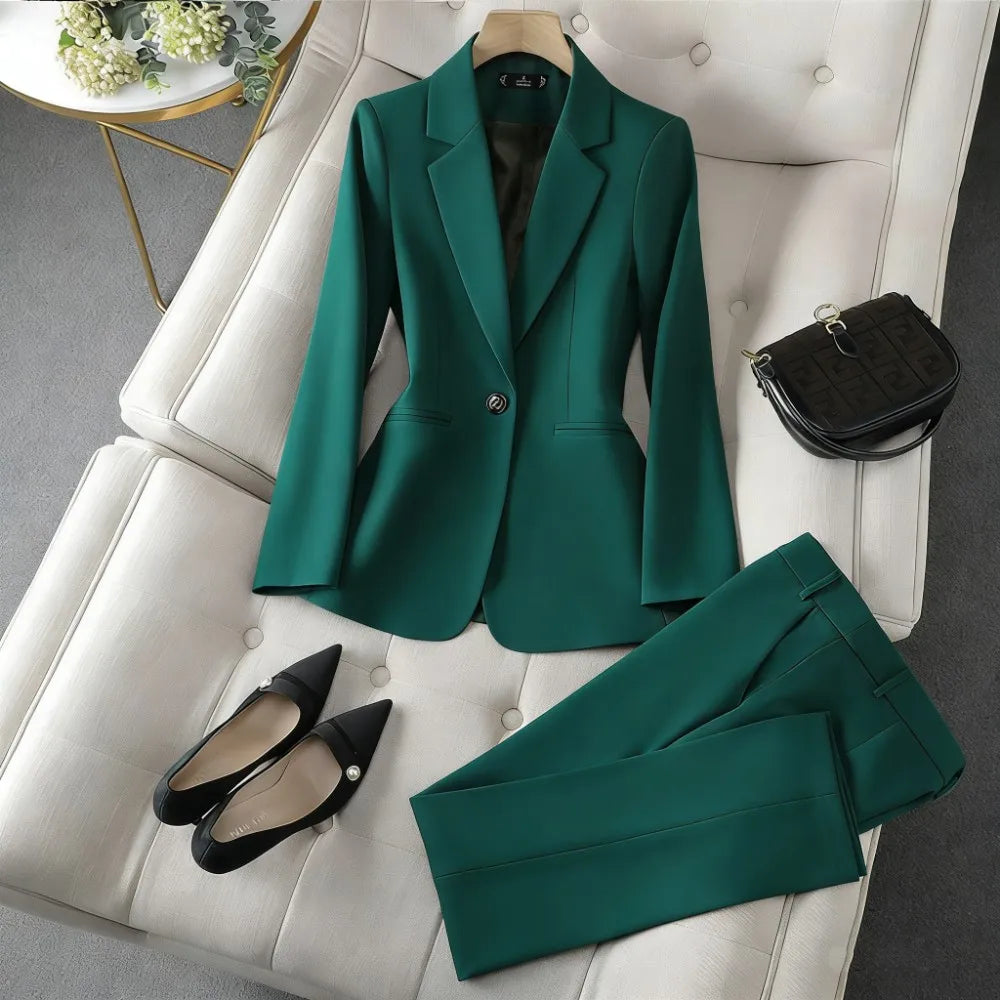 Brown Blazer Trousers Women's Suit Sets Long Sleeve Jacket Blazer Casual Office Ladies Pantsuit For Business Or Ceremony - Lizbert