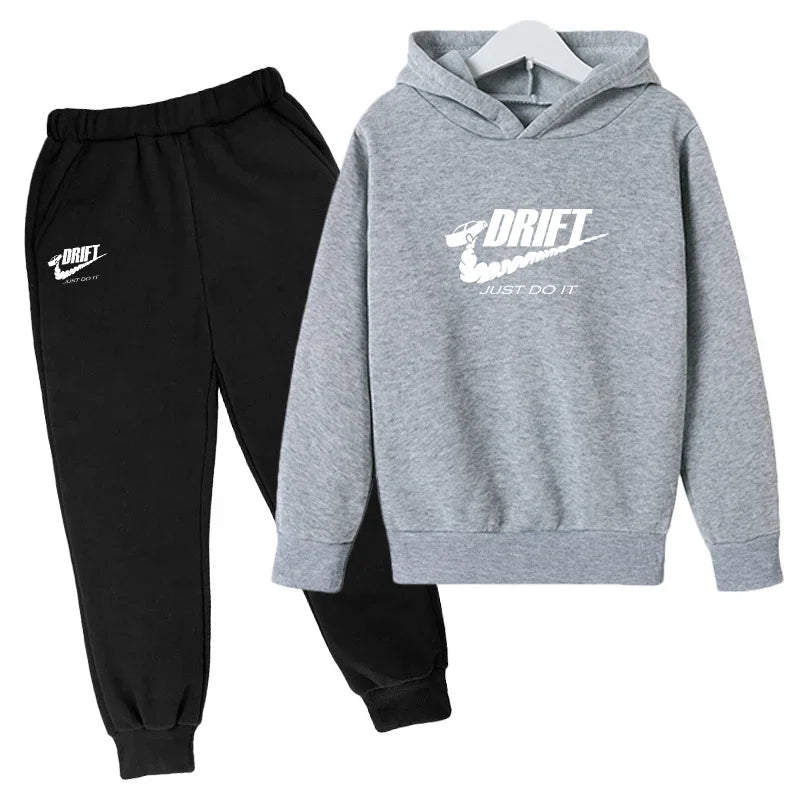 Autumn Kid Boy Clothes Set Children Girls Letter Printed Sweatshirt Plush Warm Top & Pants Bottom 2pcs Suit Hoodies Tracksuits