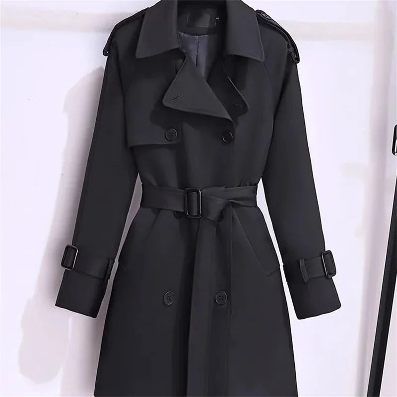 Women's Windbreaker 2025 Spring Autumn New Slim Double-breasted Temperament Coat With belt Femle mid length Casual Trench coat Lizbert
