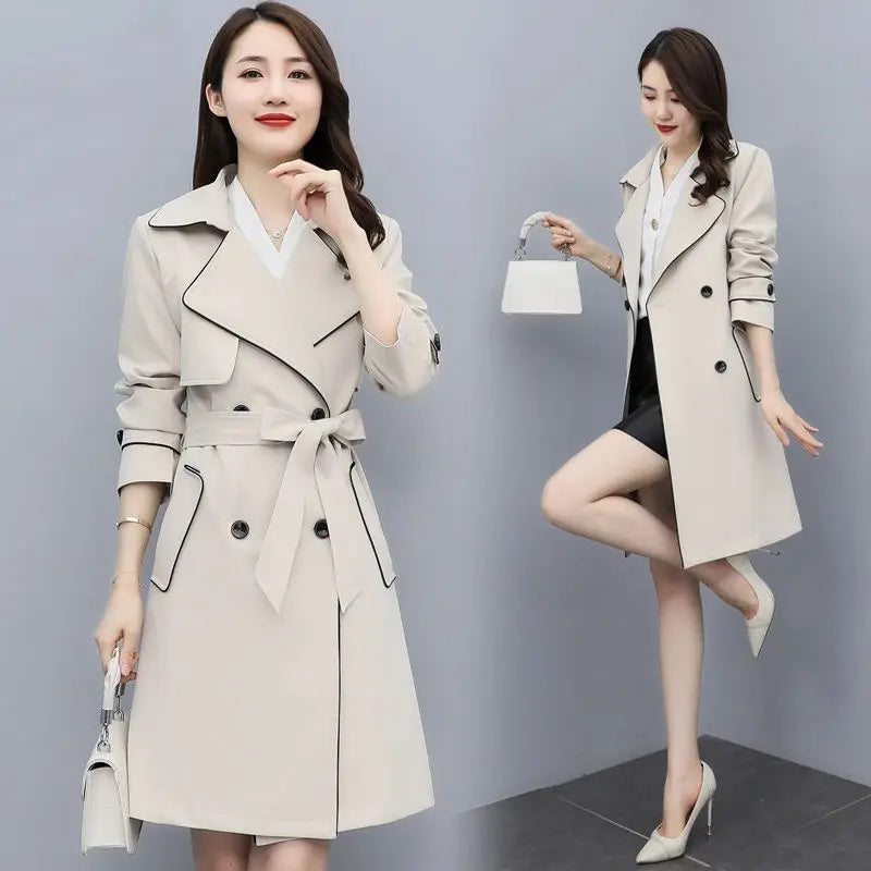 Trench Coat Women's Spring  Autumn New Loose Lace-up Mid-length Top Lizbert